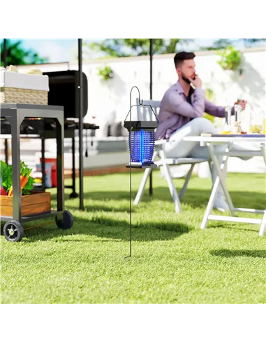 Outsunny 2-in-1 Electric Fly Zapper with UVA Light, Hanging Garden Lantern, Solar and USB-DC Rechargeable Insect Mosquito Bug Za