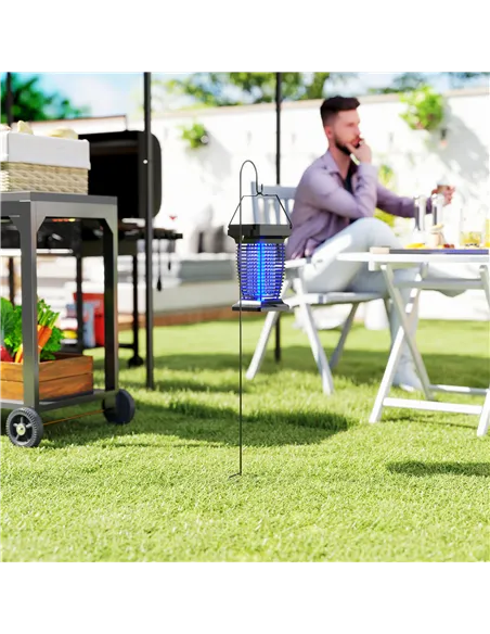 Outsunny 2-in-1 Electric Fly Zapper with UVA Light, Hanging Garden Lantern, Solar and USB-DC Rechargeable Insect Mosquito Bug Za