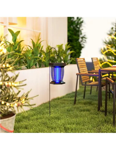 Outsunny 2-in-1 Electric Fly Zapper with UVA Light, Hanging Garden Lantern, Solar and USB-DC Rechargeable Insect Mosquito Bug Za
