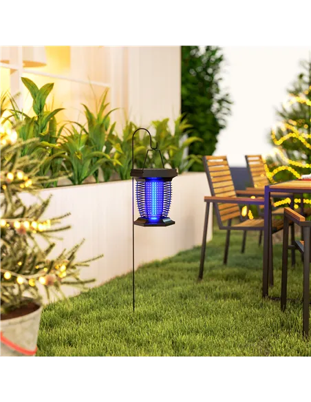 Outsunny 2-in-1 Electric Fly Zapper with UVA Light, Hanging Garden Lantern, Solar and USB-DC Rechargeable Insect Mosquito Bug Za