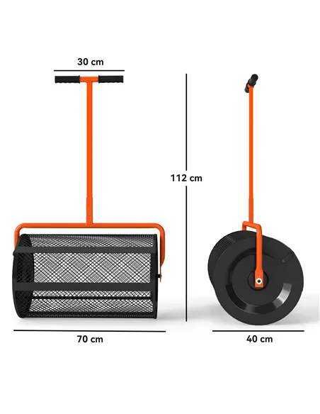 Outsunny Compost Spreader, 24" Peat Moss Spreader with Height Adjustable T Shaped Handle and Metal Mesh Basket, Garden Spreader 