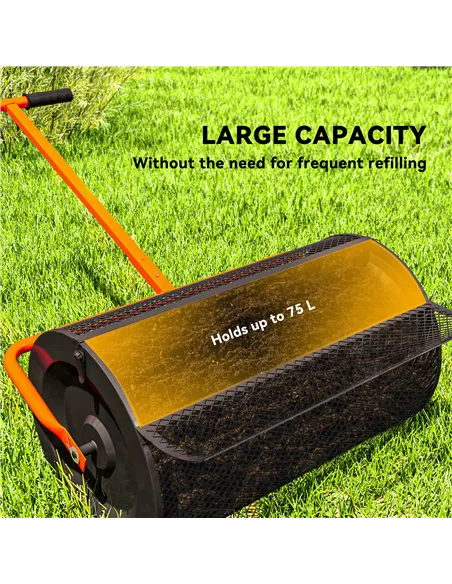 Outsunny Compost Spreader, 24" Peat Moss Spreader with Height Adjustable T Shaped Handle and Metal Mesh Basket, Garden Spreader 