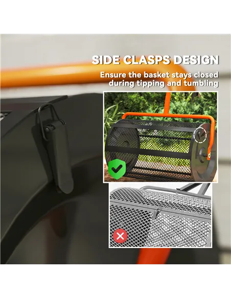 Outsunny Compost Spreader, 24" Peat Moss Spreader with Height Adjustable T Shaped Handle and Metal Mesh Basket, Garden Spreader 