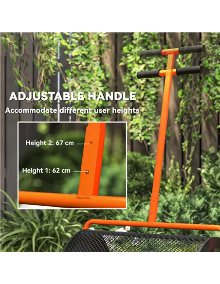 Outsunny Compost Spreader, 24" Peat Moss Spreader with Height Adjustable T Shaped Handle and Metal Mesh Basket, Garden Spreader 