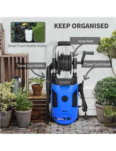 Outsunny 1800W High Pressure Washer, 150 Bar Pressure, 420 L/h Flow, Portable Power Washer Jet Wash Cleaner with Adjustable Nozz