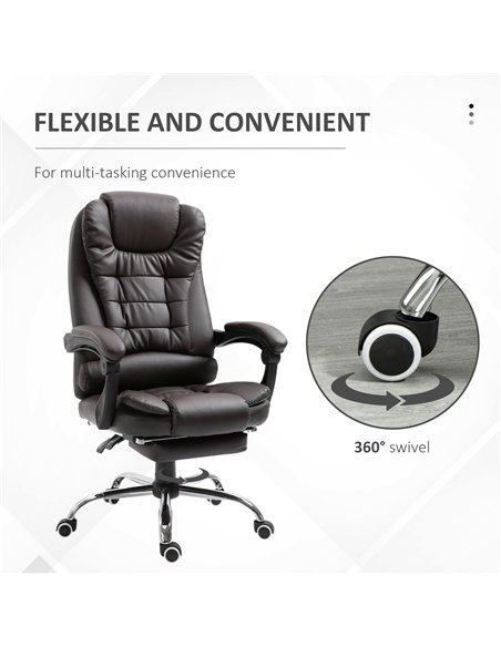 HOMCOM PU Leather Executive Office Chair, High Back Swivel Chair with Retractable Footrest, Adjustable Height, Reclining Functio