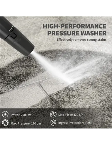 Outsunny 2200W High Pressure Washer, 170 Bar Pressure, 420 L/h Flow, Portable Electric Power Washer Jet Wash Cleaner with Adjust