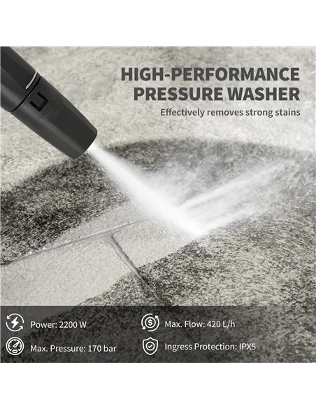 Outsunny 2200W High Pressure Washer, 170 Bar Pressure, 420 L/h Flow, Portable Electric Power Washer Jet Wash Cleaner with Adjust