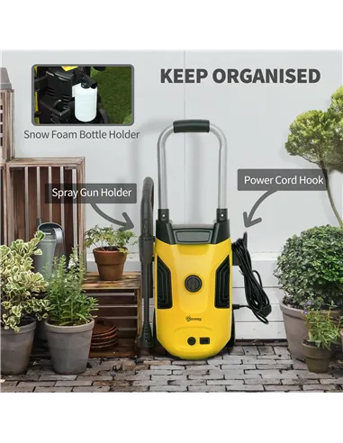 Outsunny 1800W 150-Bar Pressure Washer, with Adjustable Nozzle - Yellow