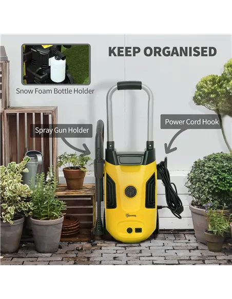 Outsunny 1800W 150-Bar Pressure Washer, with Adjustable Nozzle - Yellow