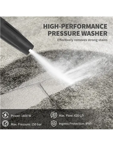 Outsunny 1800W High Pressure Washer, 150 Bar Pressure, 420 L/h Flow, Portable Power Washer Jet Wash Cleaner with Adjustable Nozz