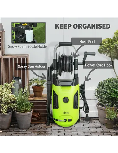 Outsunny 1800W High Pressure Washer, 150 Bar Pressure, 420 L/h Flow, Portable Power Washer Jet Wash Cleaner with Adjustable Nozz