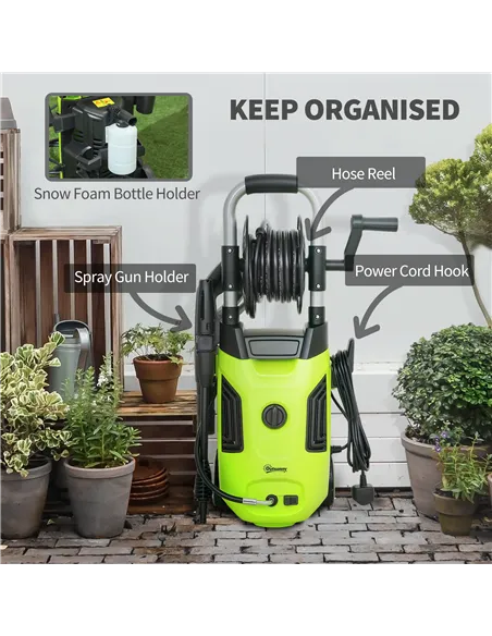 Outsunny 1800W High Pressure Washer, 150 Bar Pressure, 420 L/h Flow, Portable Power Washer Jet Wash Cleaner with Adjustable Nozz