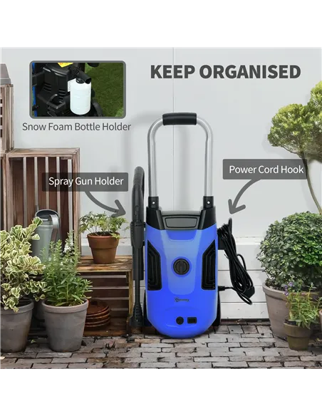 Outsunny 1800W 150-Bar Pressure Washer, with Adjustable Nozzle - Blue