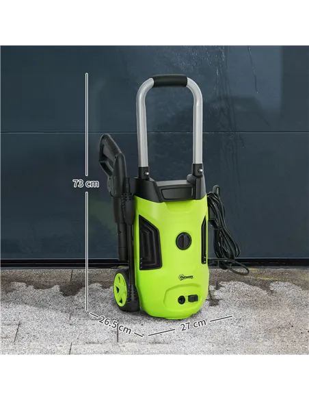 Outsunny 1800W 150-Bar Pressure Washer, with Adjustable Nozzle - Green