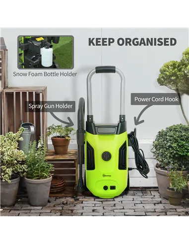 Outsunny 1800W 150-Bar Pressure Washer, with Adjustable Nozzle - Green