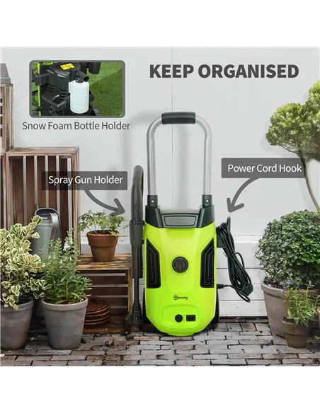 Outsunny 1800W 150-Bar Pressure Washer, with Adjustable Nozzle - Green