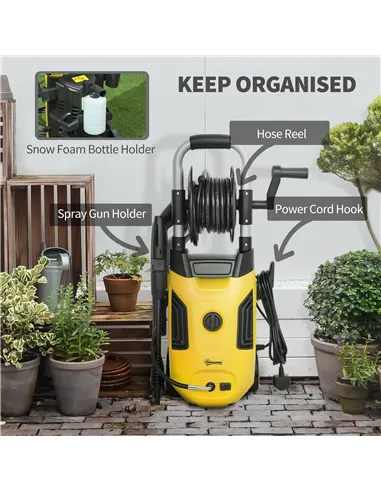 Outsunny 1800W High Pressure Washer, 150 Bar Pressure, 420 L/h Flow, Portable Power Washer Jet Wash Cleaner with Adjustable Nozz