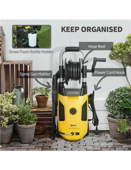 Outsunny 1800W High Pressure Washer, 150 Bar Pressure, 420 L/h Flow, Portable Power Washer Jet Wash Cleaner with Adjustable Nozz