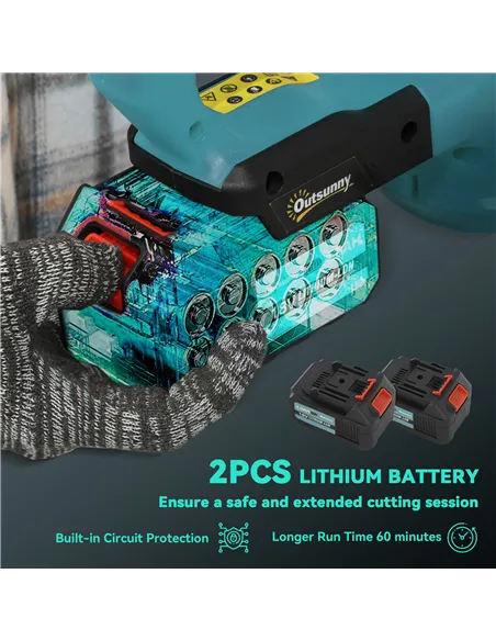 Outsunny 20" Cordless Hedge Trimmer, 18V Electric Hedge Cutter with 51cm Dual Action Blade, 2 x 4000mAh Batteries and Brushless 