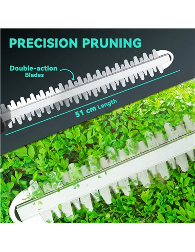 Outsunny 20" Cordless Hedge Trimmer, 18V Electric Hedge Cutter with 51cm Dual Action Blade, 2 x 4000mAh Batteries and Brushless 