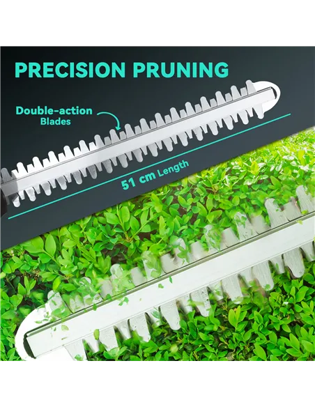 Outsunny 20" Cordless Hedge Trimmer, 18V Electric Hedge Cutter with 51cm Dual Action Blade, 2 x 4000mAh Batteries and Brushless 