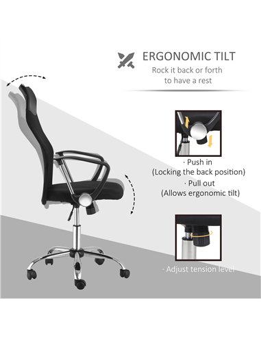 HOMCOM Ergonomic Office Chair Mesh Chair with Adjustable Height Tilt Function Black