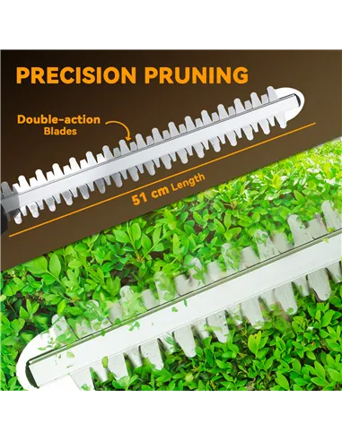 Outsunny 20" Cordless Hedge Trimmer, 18V Electric Hedge Cutter with 51cm Dual Action Blade, 2 x 4000mAh Batteries and Brushless 