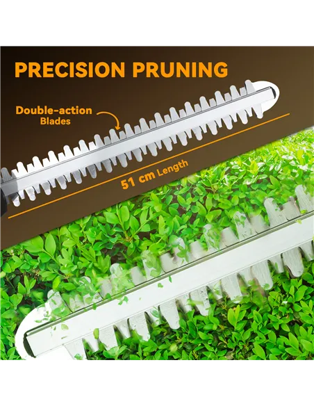 Outsunny 20" Cordless Hedge Trimmer, 18V Electric Hedge Cutter with 51cm Dual Action Blade, 2 x 4000mAh Batteries and Brushless 