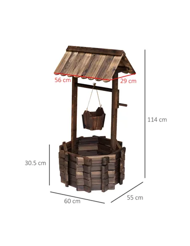 Outsunny Wooden Wishing Well Planter Outdoor Flower Pot Backyard Garden Decor w/ Bucket