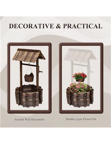 Outsunny Wooden Wishing Well Planter Outdoor Flower Pot Backyard Garden Decor w/ Bucket