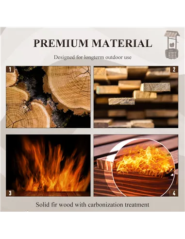 Outsunny Wooden Wishing Well Planter Outdoor Flower Pot Backyard Garden Decor w/ Bucket