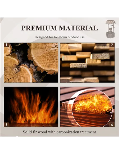 Outsunny Wooden Wishing Well Planter Outdoor Flower Pot Backyard Garden Decor w/ Bucket