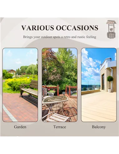 Outsunny Wooden Wishing Well Planter Outdoor Flower Pot Backyard Garden Decor w/ Bucket