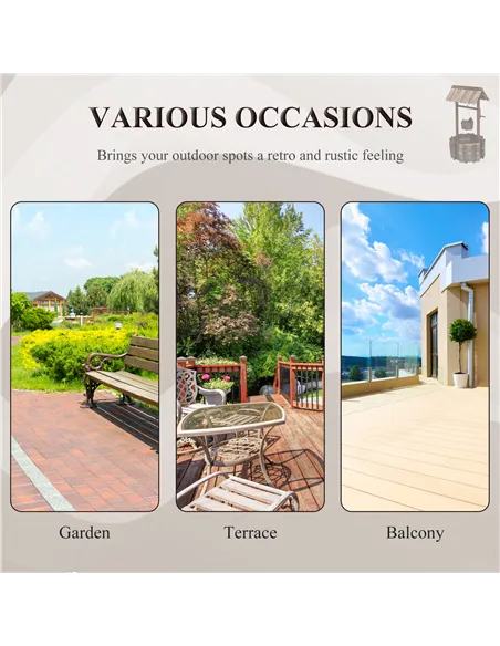 Outsunny Wooden Wishing Well Planter Outdoor Flower Pot Backyard Garden Decor w/ Bucket