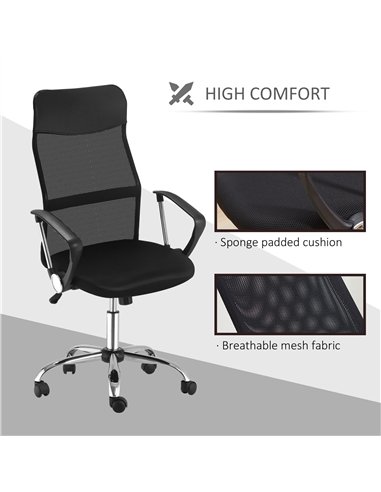 HOMCOM Ergonomic Office Chair Mesh Chair with Adjustable Height Tilt Function Black