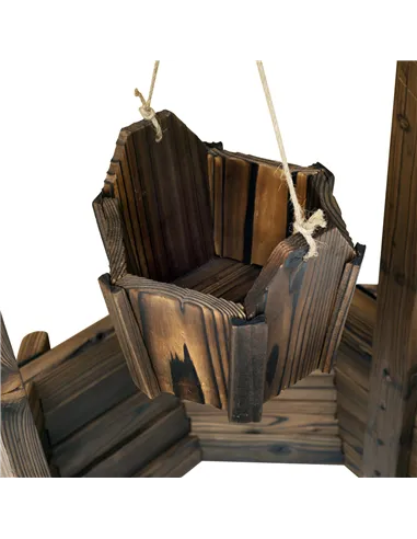 Outsunny Wooden Wishing Well Planter Outdoor Flower Pot Backyard Garden Decor w/ Bucket