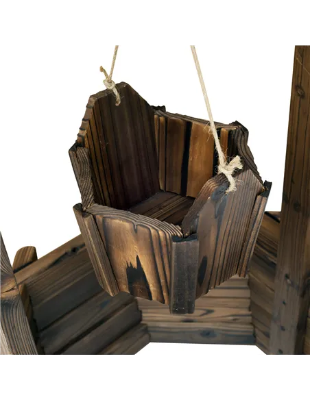 Outsunny Wooden Wishing Well Planter Outdoor Flower Pot Backyard Garden Decor w/ Bucket