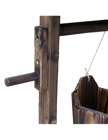 Outsunny Wooden Wishing Well Planter Outdoor Flower Pot Backyard Garden Decor w/ Bucket