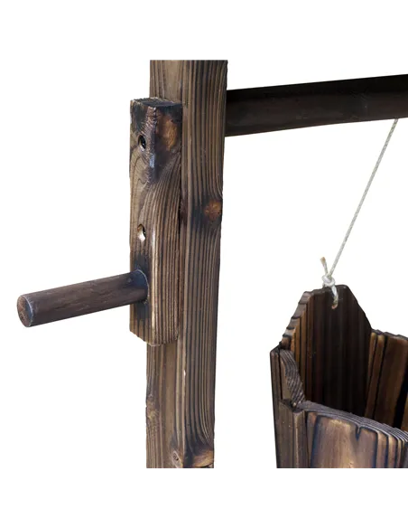 Outsunny Wooden Wishing Well Planter Outdoor Flower Pot Backyard Garden Decor w/ Bucket