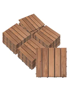 Outsunny 27 Pcs Solid Wood Interlocking Decking Tiles For Patio, Balcony, Roof Terrace, Hot Tub, Brown, (30 x 30 cm Per Piece)