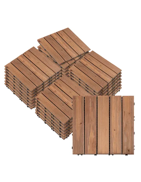 Outsunny 27 Pcs Solid Wood Interlocking Decking Tiles For Patio, Balcony, Roof Terrace, Hot Tub, Brown, (30 x 30 cm Per Piece)