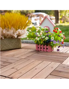 Outsunny 27 Pcs Solid Wood Interlocking Decking Tiles For Patio, Balcony, Roof Terrace, Hot Tub, Brown, (30 x 30 cm Per Piece) 2
