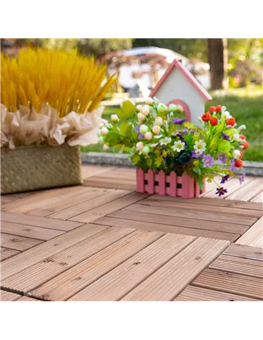 Outsunny 27 Pcs Solid Wood Interlocking Decking Tiles For Patio, Balcony, Roof Terrace, Hot Tub, Brown, (30 x 30 cm Per Piece)