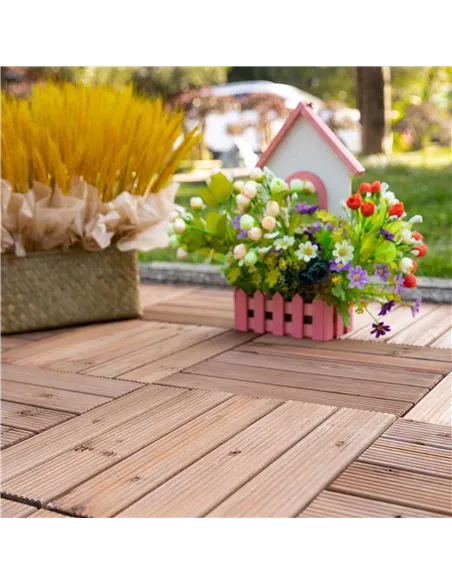 Outsunny 27 Pcs Solid Wood Interlocking Decking Tiles For Patio, Balcony, Roof Terrace, Hot Tub, Brown, (30 x 30 cm Per Piece)