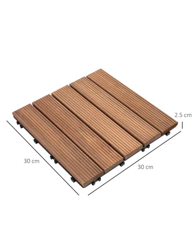 Outsunny 27 Pcs Solid Wood Interlocking Decking Tiles For Patio, Balcony, Roof Terrace, Hot Tub, Brown, (30 x 30 cm Per Piece)
