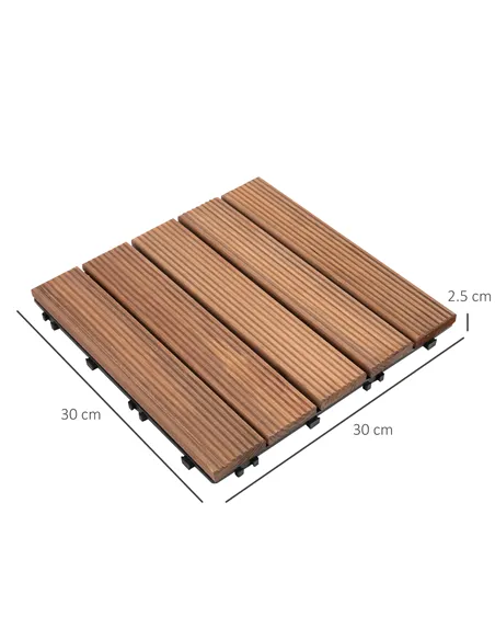Outsunny 27 Pcs Solid Wood Interlocking Decking Tiles For Patio, Balcony, Roof Terrace, Hot Tub, Brown, (30 x 30 cm Per Piece)