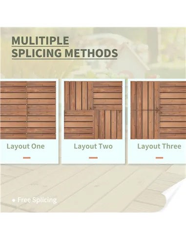 Outsunny 27 Pcs Solid Wood Interlocking Decking Tiles For Patio, Balcony, Roof Terrace, Hot Tub, Brown, (30 x 30 cm Per Piece)