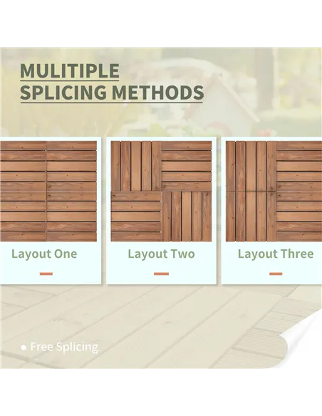 Outsunny 27 Pcs Solid Wood Interlocking Decking Tiles For Patio, Balcony, Roof Terrace, Hot Tub, Brown, (30 x 30 cm Per Piece)