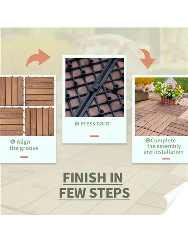 Outsunny 27 Pcs Solid Wood Interlocking Decking Tiles For Patio, Balcony, Roof Terrace, Hot Tub, Brown, (30 x 30 cm Per Piece)